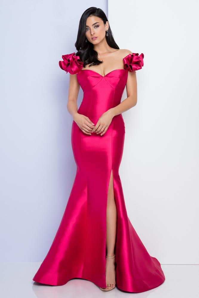 Terani Couture - 1721E4128 Off Shoulder Ribbon Sweetheart Evening Gown in Red