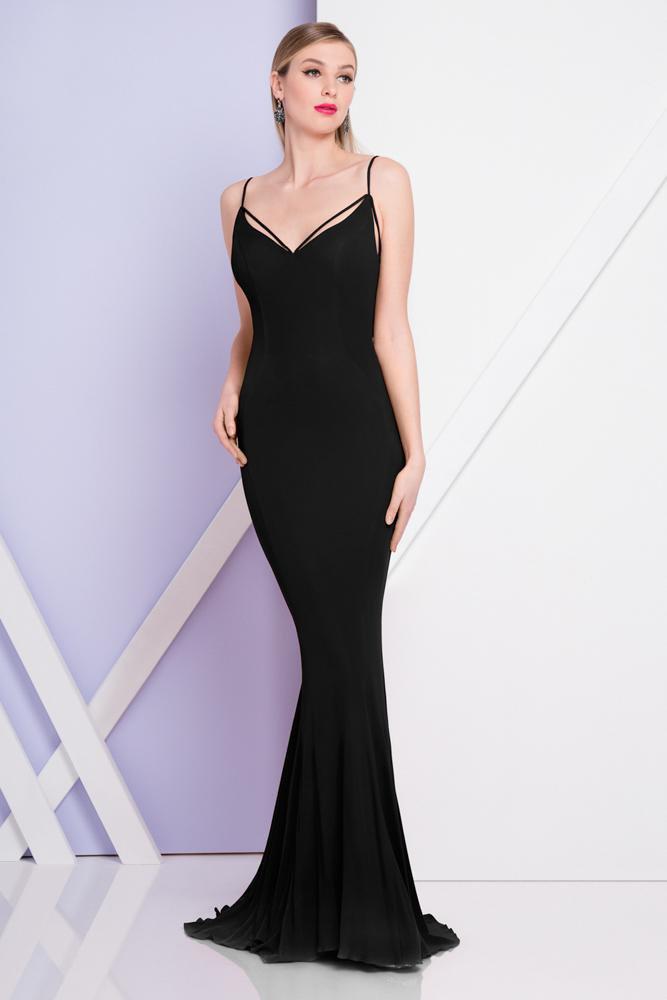 Terani Couture - 1721E4179 Cowl V-Neck Sheath Dress in Black
