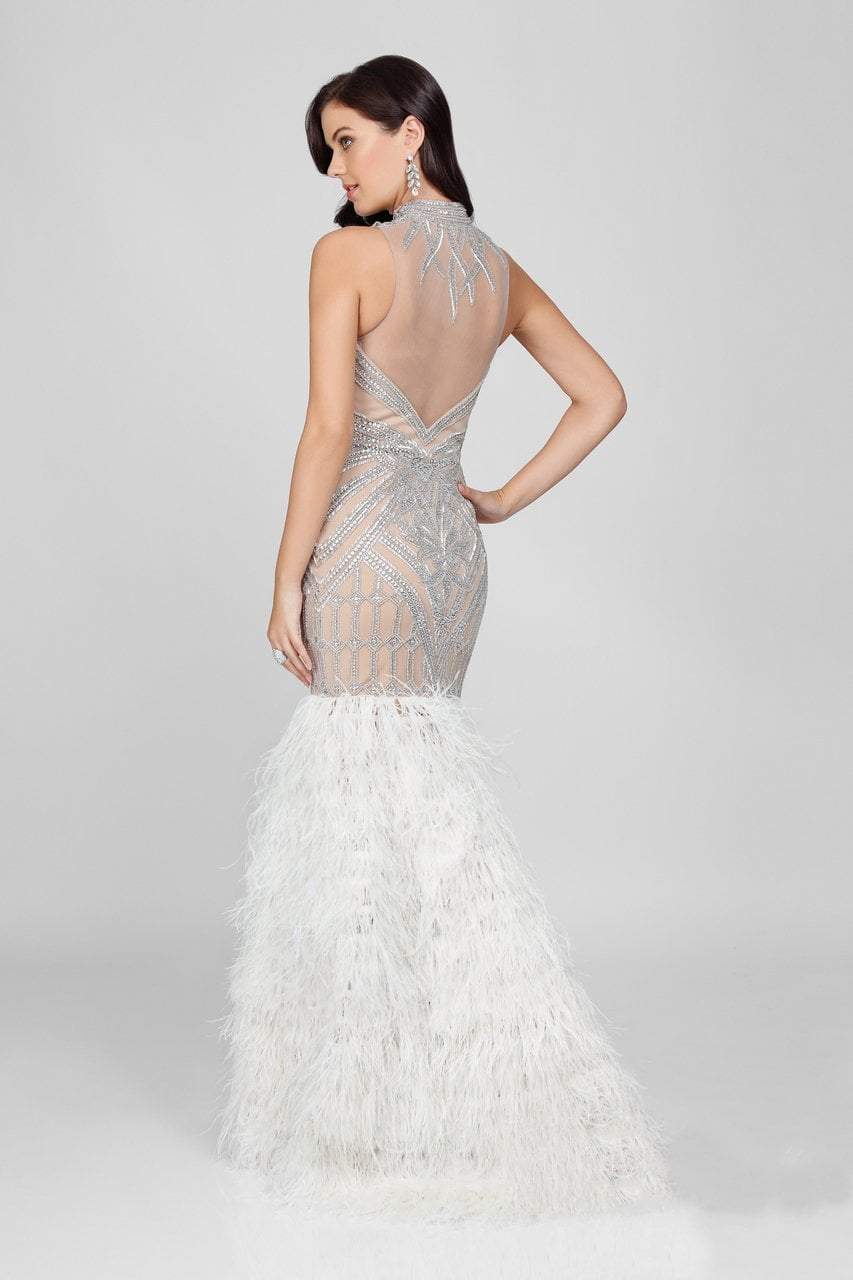 Terani Couture - Embellished Feather Fringed Mermaid Gown 1721GL4452 In White and Neutral