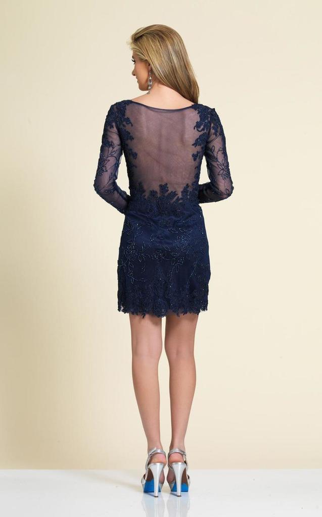 Dave & Johnny Rosette Motif Long Sleeve Sheath Dress 1721 In Blue