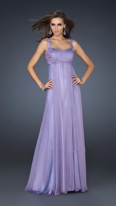 La Femme - Beaded and Ruched Sweetheart Chiffon A-line Gown 17476 In Purple