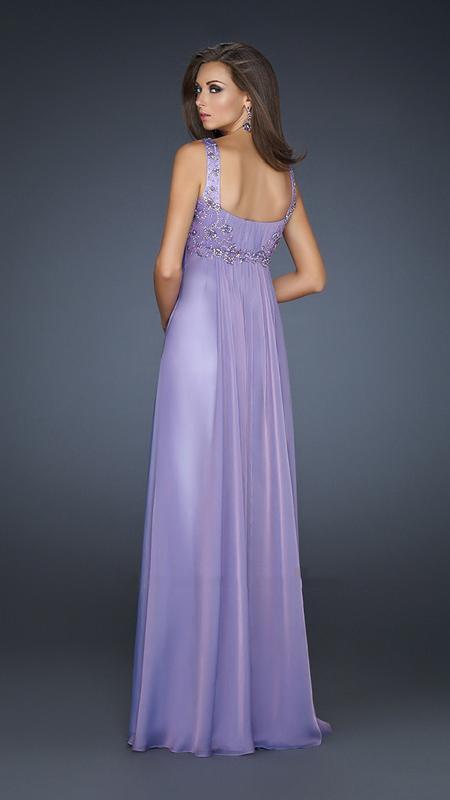 La Femme - Beaded and Ruched Sweetheart Chiffon A-line Gown 17476 In Purple