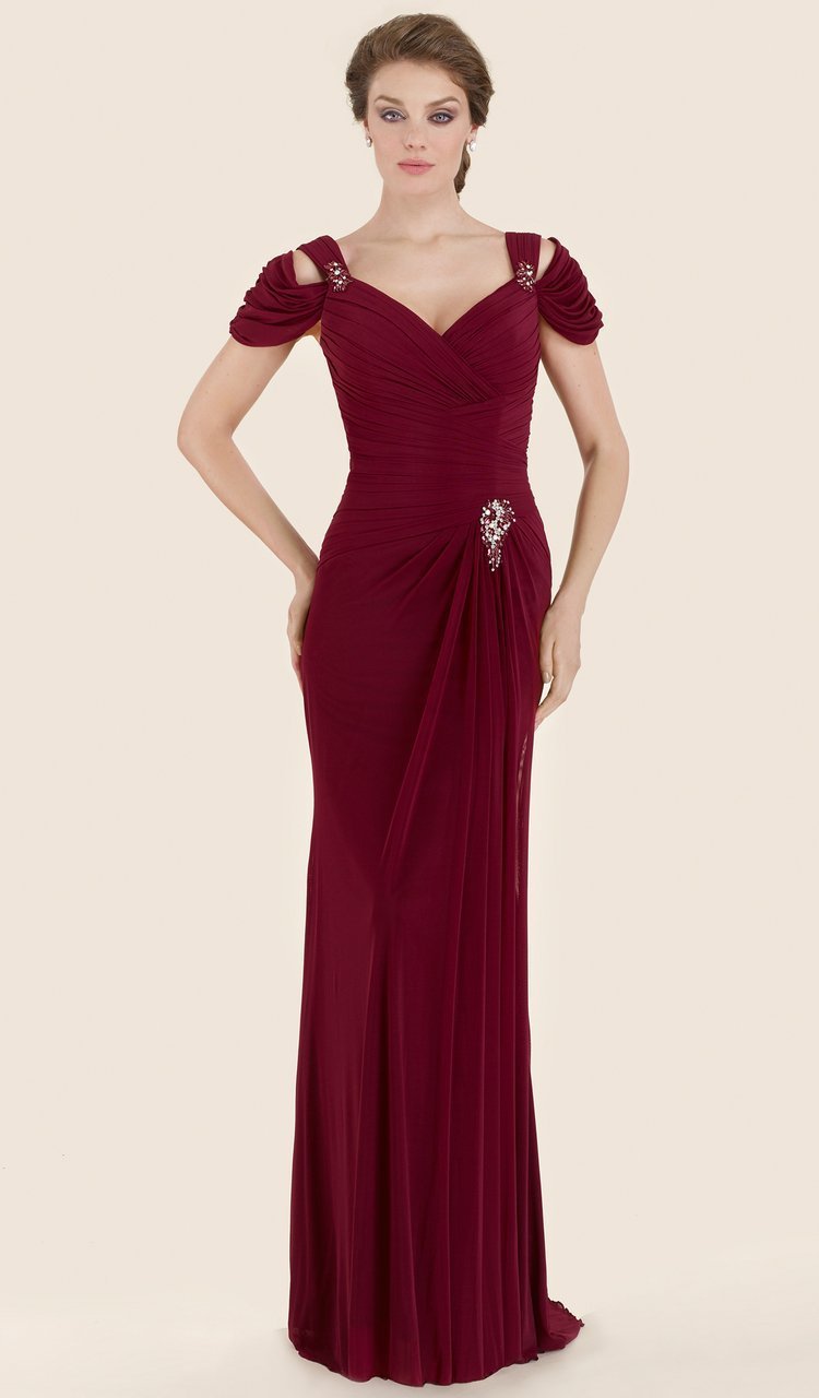 Rina Di Montella - RD1748 Cold Shouder Stretch English Net Gown in Red