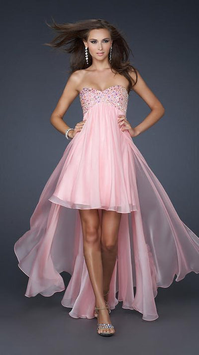 La Femme - Beaded Sweetheart High-Low Chiffon A-line Gown 17502 In Pink