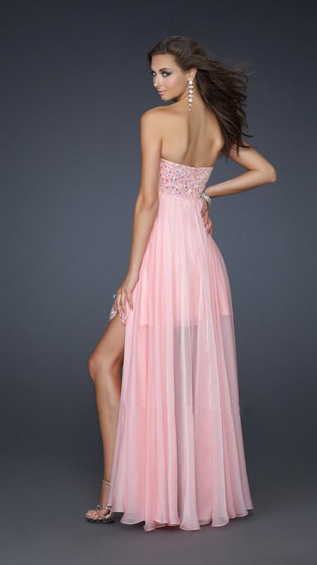 La Femme - Beaded Sweetheart High-Low Chiffon A-line Gown 17502 In Pink