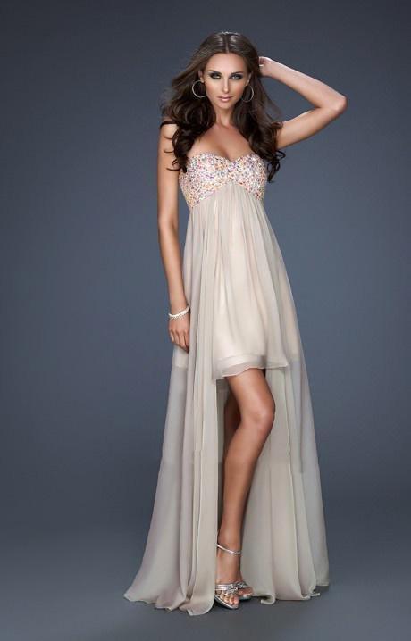 La Femme - Beaded Sweetheart High-Low Chiffon A-line Gown 17502 In Neutral