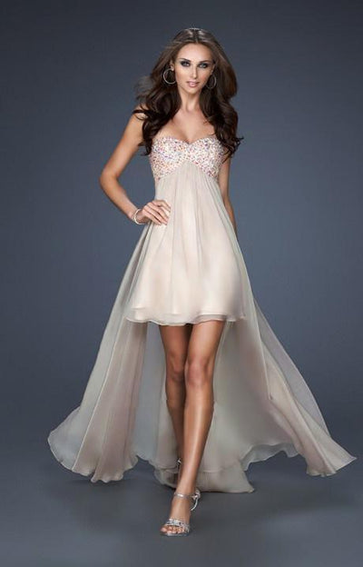 La Femme - Beaded Sweetheart High-Low Chiffon A-line Gown 17502 In Neutral