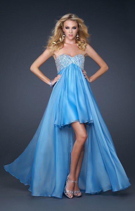 La Femme - Beaded Sweetheart High-Low Chiffon A-line Gown 17502 In Blue