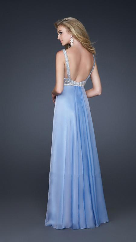 La Femme - Bead Embellished Ruched Sweetheart Chiffon A-line Gown 17543 In Blue