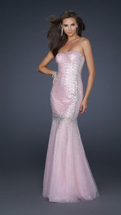 La Femme - Iridescent Tulle Strapless Sweetheart Mermaid Gown 17729 In Pink