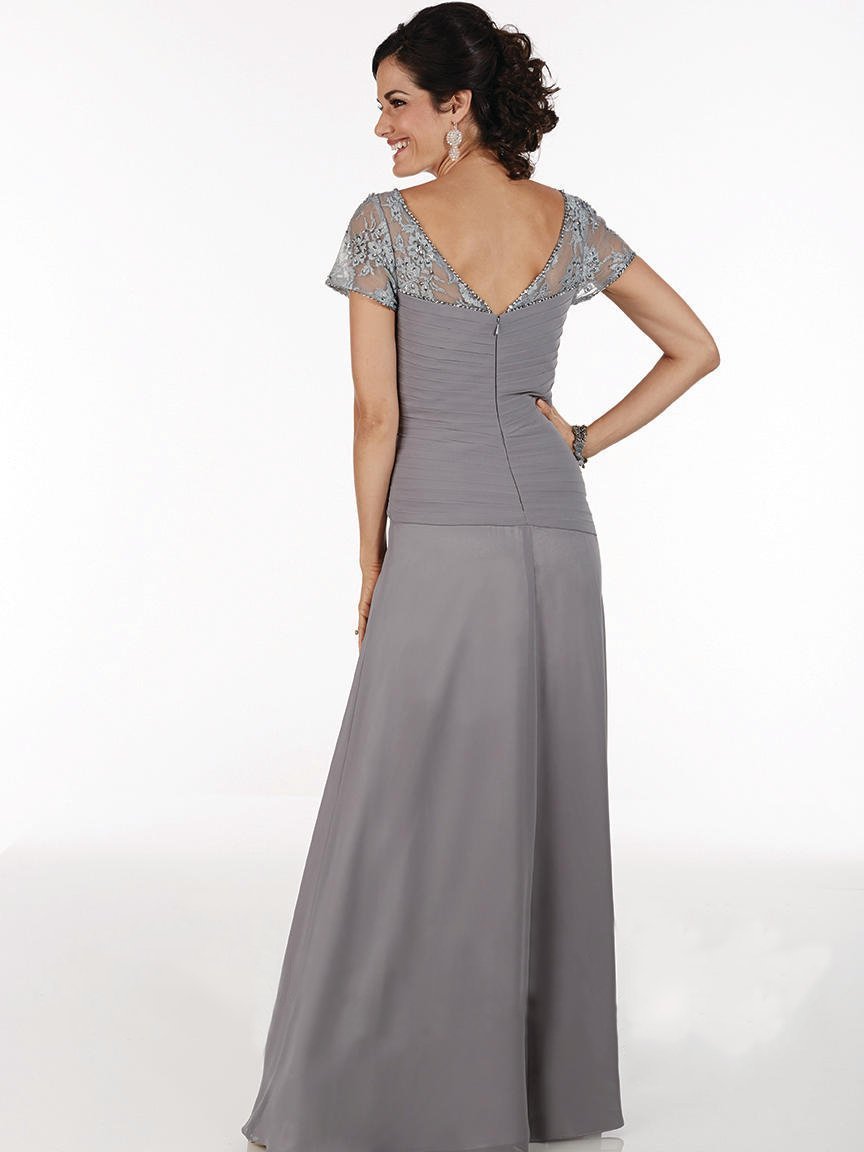 Christina Wu Elegance - 17735SC Sheer Applique Short Sleeve Long Dress