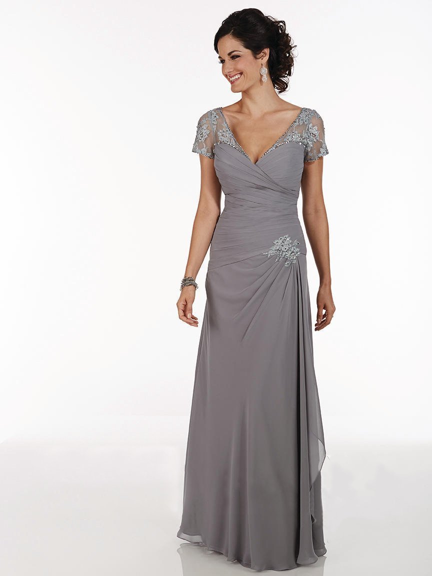 Christina Wu Elegance - 17735SC Sheer Applique Short Sleeve Long Dress