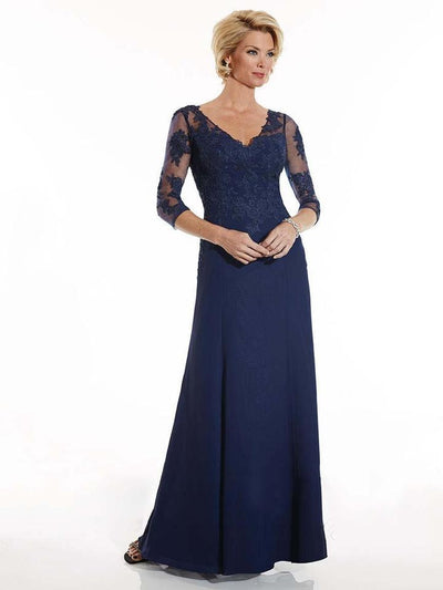 Christina Wu Elegance - 17754SC Floral Lace V-neck A-Line Dress