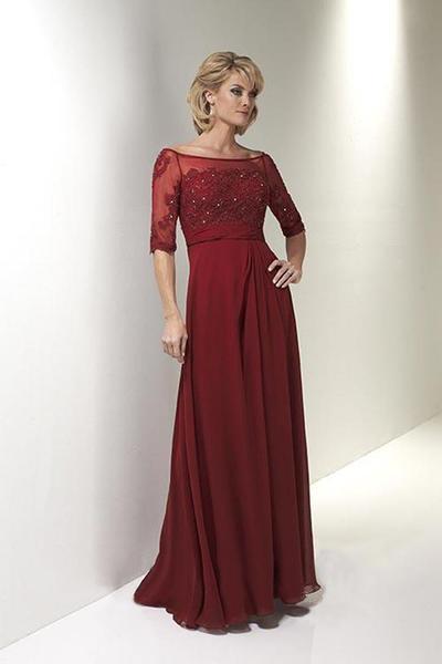 Christina Wu Elegance - 17767 Beaded Lace Illusion Bateau Dress in Red