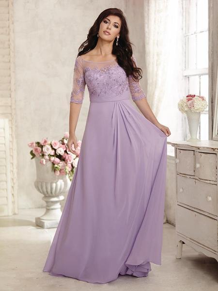 Christina Wu Elegance - 17767 Beaded Lace Illusion Bateau Dress in Purple