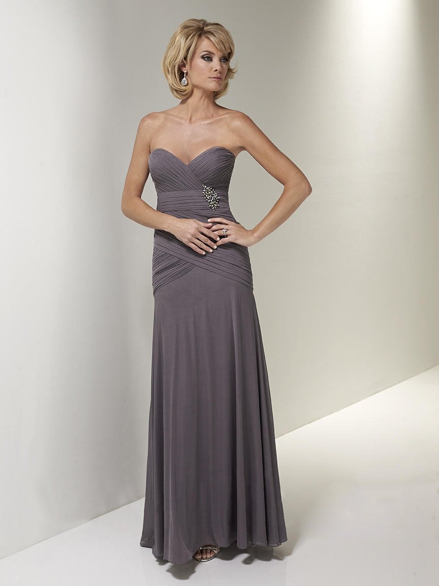 Christina Wu Elegance - 17784 Pleated Strapless Bodice A-Line Dress with Lace Jacket In Gray