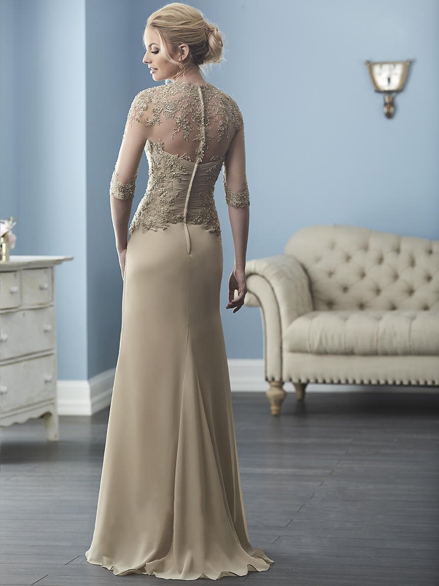Christina Wu Elegance - 17836 Lace Queen Anne Neck Chiffon Sheath Gown Special Occasion Dress