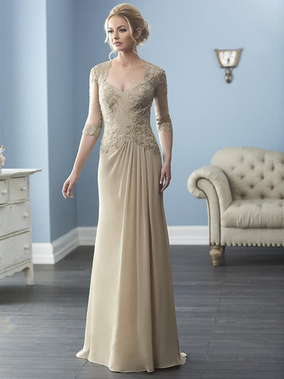 Christina Wu Elegance - 17836 Lace Queen Anne Neck Chiffon Sheath Gown Special Occasion Dress