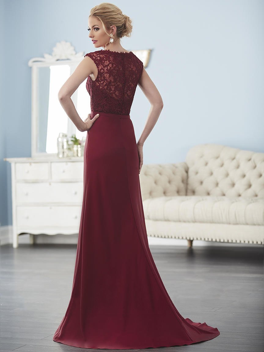 Christina Wu Elegance - 17843 Lace Bateau Neck A-line Dress in Red