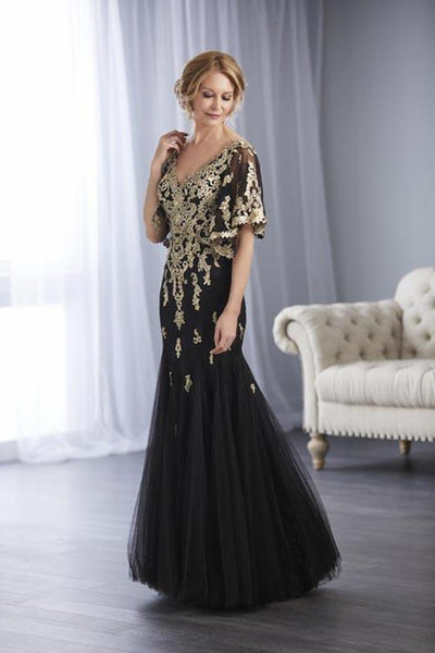Christina Wu Elegance - 17859 Embroidered Beaded Lace Deep V-neck Gown Special Occasion Dress