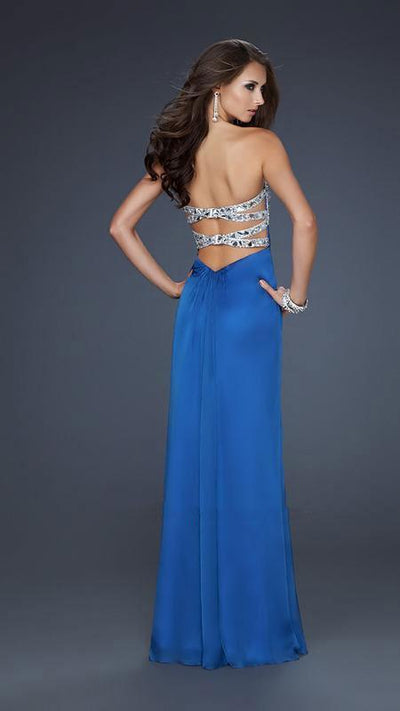 La Femme - Strapless Rhinestone Embellished Long Gown 17909 In Blue and Silver