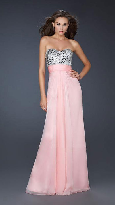 La Femme - Strapless Rhinestone Embellished Long Gown 17909 In Pink and Silver