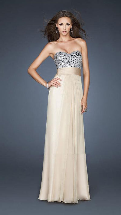 La Femme - Strapless Rhinestone Embellished Long Gown 17909 In Neutral and Silver