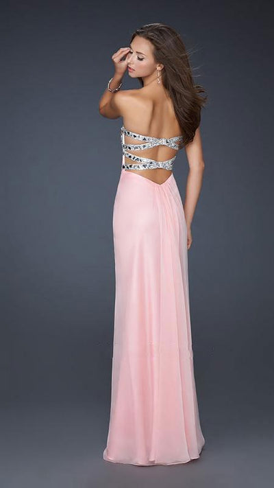 La Femme - Strapless Rhinestone Embellished Long Gown 17909 In Pink and Silver