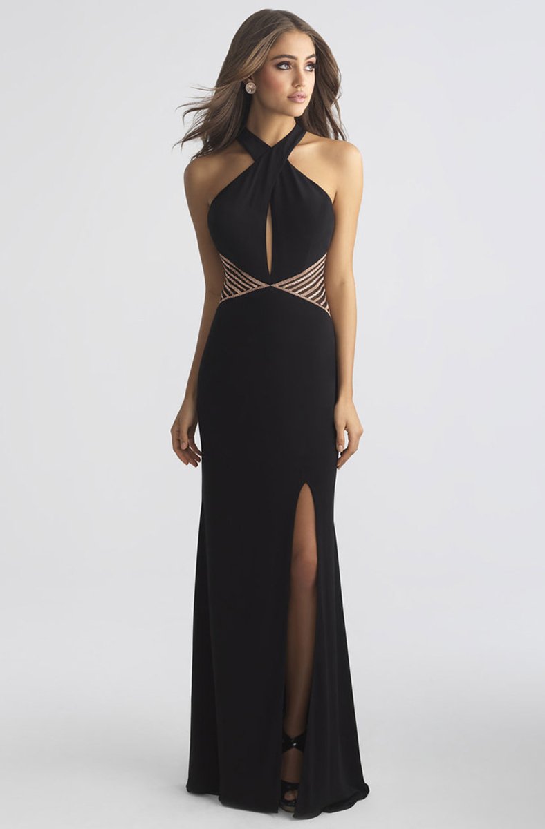 Madison James - Fitted Halter Keyhole Evening Dress 18-661 in Black