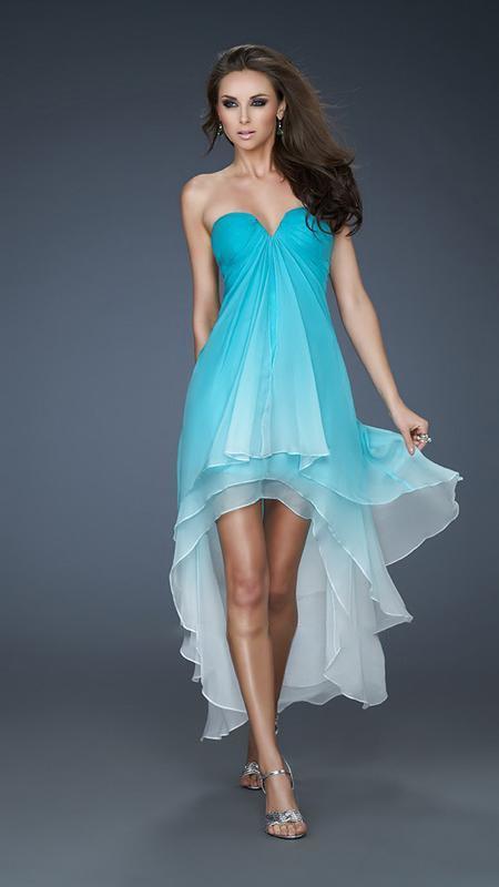 La Femme - Chic Ombre Sweetheart High-Low Tiered Cocktail Dress 18049 In Blue
