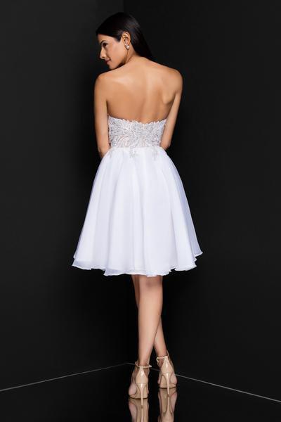 Terani Couture - 1811P5100 Embroidered Plunging Sweetheart Dress In White and Neutral