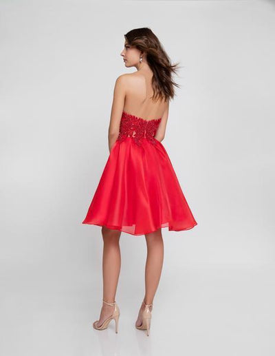 Terani Couture - 1811P5100 Embroidered Plunging Sweetheart Dress In Red and Neutral