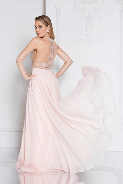 Terani Couture - 1811P5215 Beaded Nude Illusion Chiffon Gown In Pink and Neutral