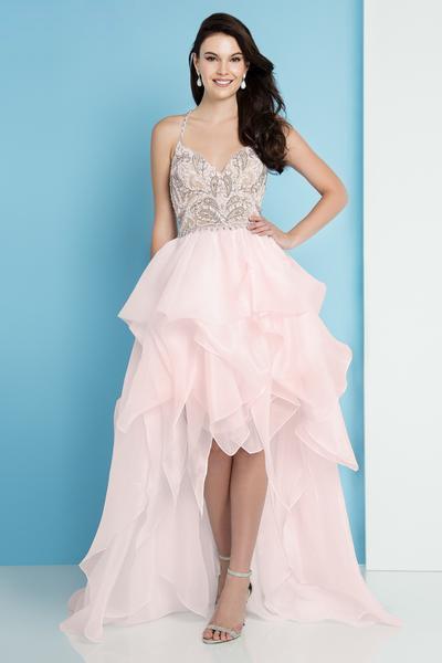 Terani Couture - 1811P5782 Beaded Bodice T-Strap Hi-Lo Prom Dress In Pink