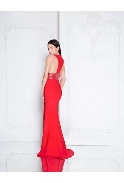 Terani Couture - 1811E6103 Surplice Bodice Sheath Gown In Red