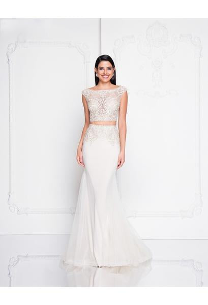 Terani Couture - 1811P5707 Two Piece Embroidered Jersey Trumpet Dress In Nude