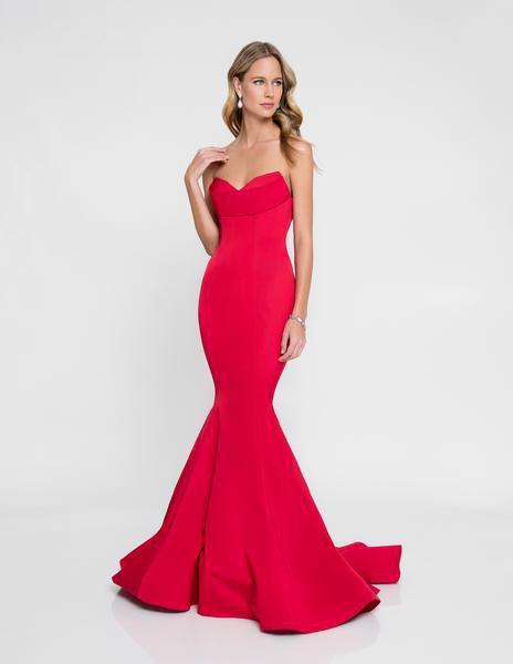 Terani Couture - 1812P5386 Drape Paneled Mermaid Gown In Red