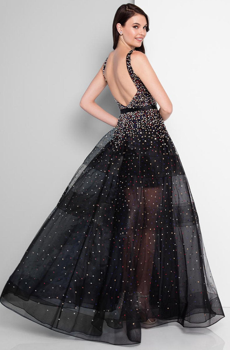 Terani Couture - 1812P5853 Crystal Beaded Scoop A-line Dress In Black