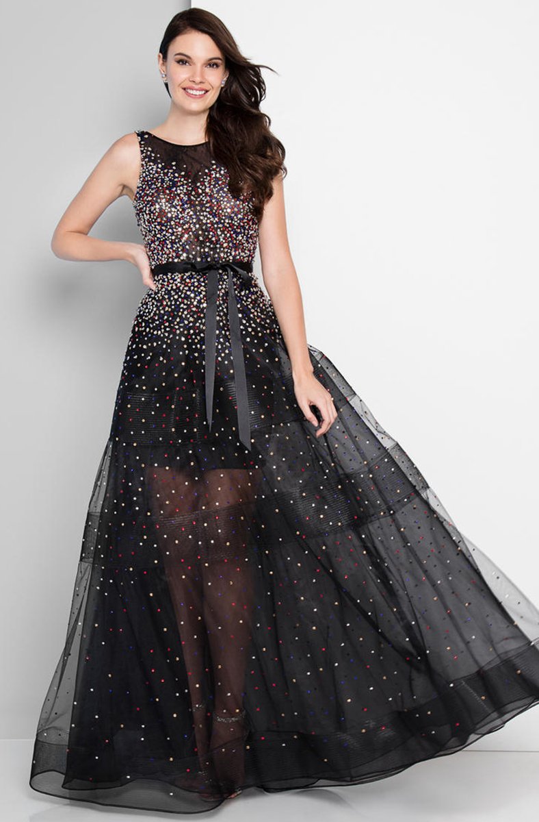 Terani Couture - 1812P5853 Crystal Beaded Scoop A-line Dress In Black