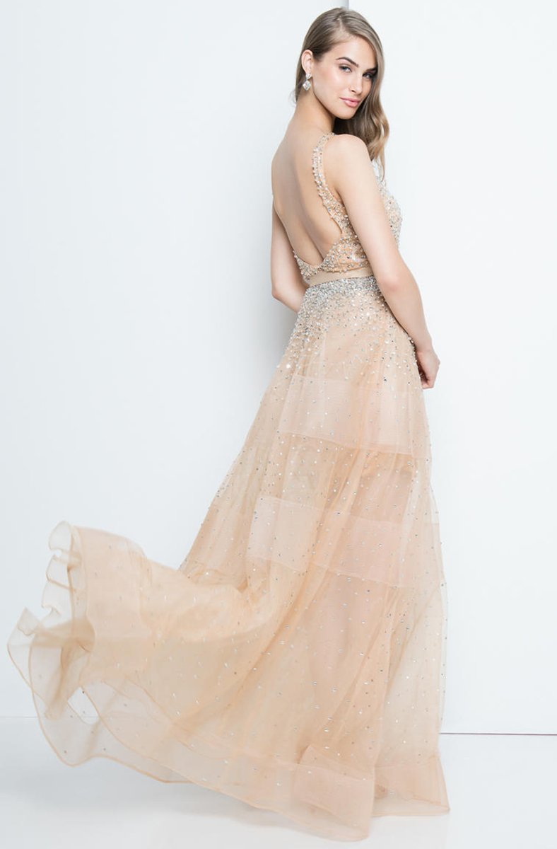 Terani Couture - 1812P5853 Crystal Beaded Scoop A-line Dress in Nude