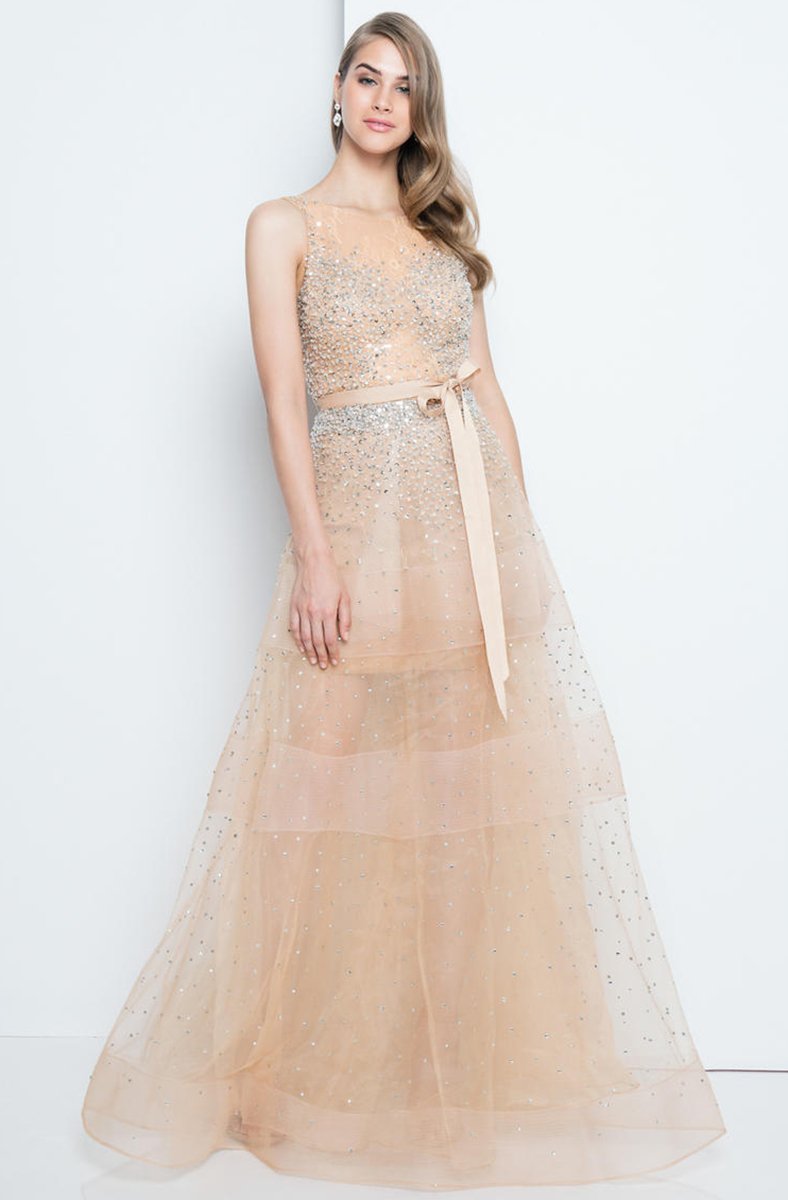Terani Couture - 1812P5853 Crystal Beaded Scoop A-line Dress in Nude