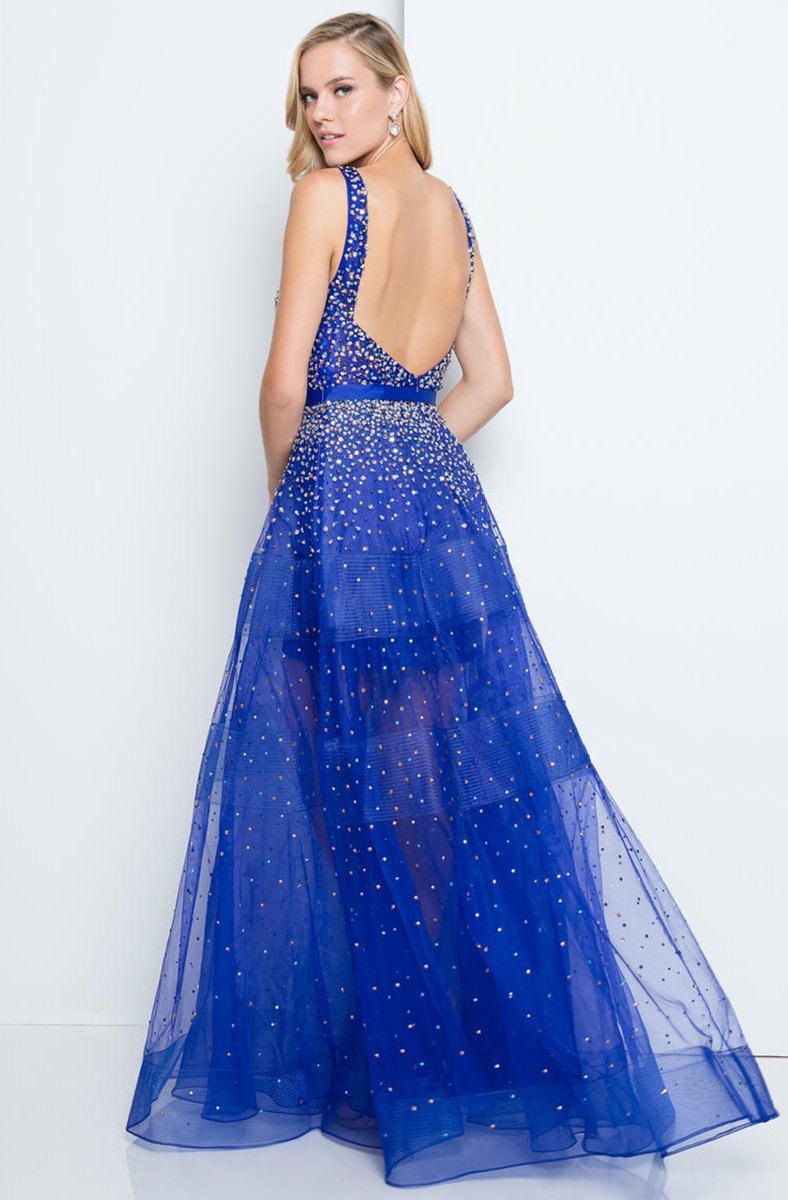 Terani Couture - 1812P5853 Crystal Beaded Scoop A-line Dress In Blue