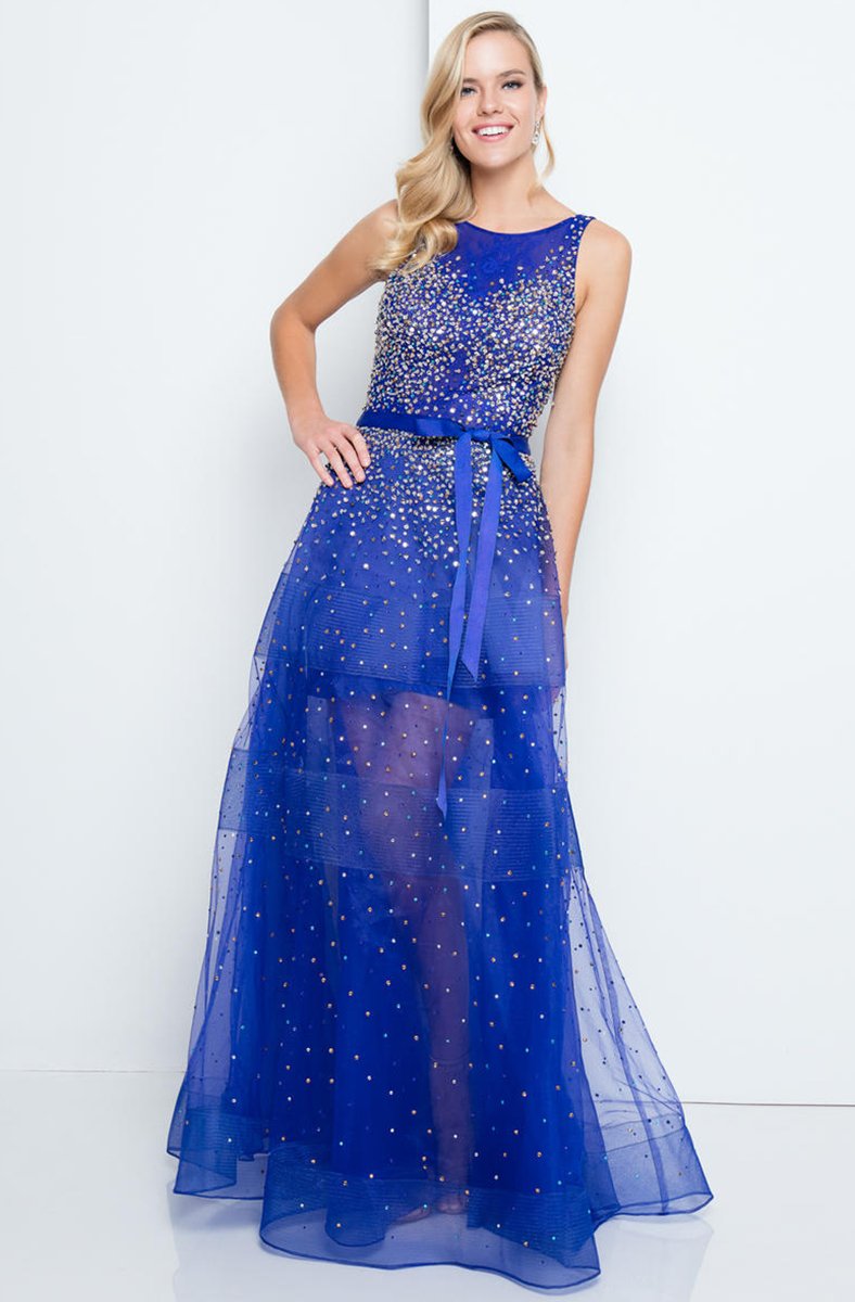 Terani Couture - 1812P5853 Crystal Beaded Scoop A-line Dress In Blue