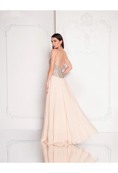 Terani Couture - 1812P5379 Beaded Halter Chiffon A-line Dress In Nude
