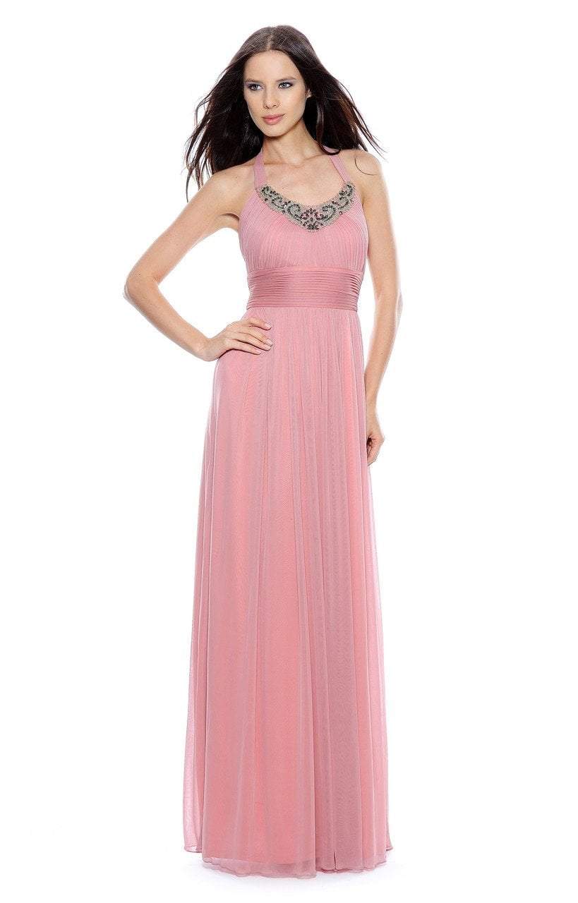 Decode 1.8 - 181512 Sleeveless Halter Ruched Empire A-Line Dress in Pink