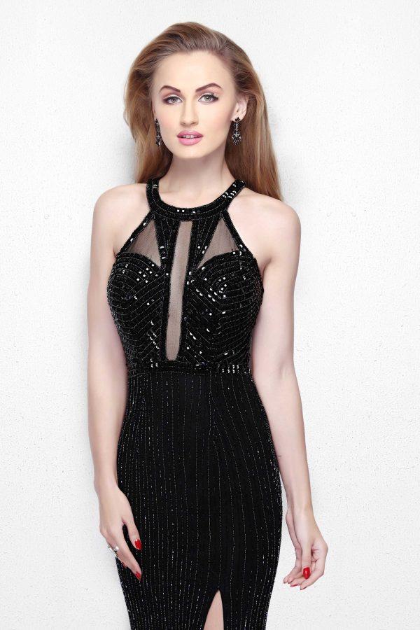 Primavera Couture - Long Fitted Halter Dress 1816 in Black