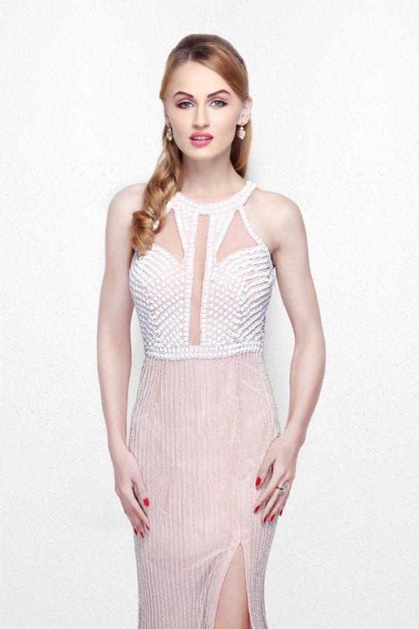 Primavera Couture - Long Fitted Halter Dress 1816 in Pink
