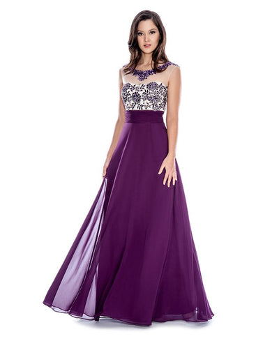 Decode 1.8 - Bejeweled Illusion Neckline Dress 182781 in Purple