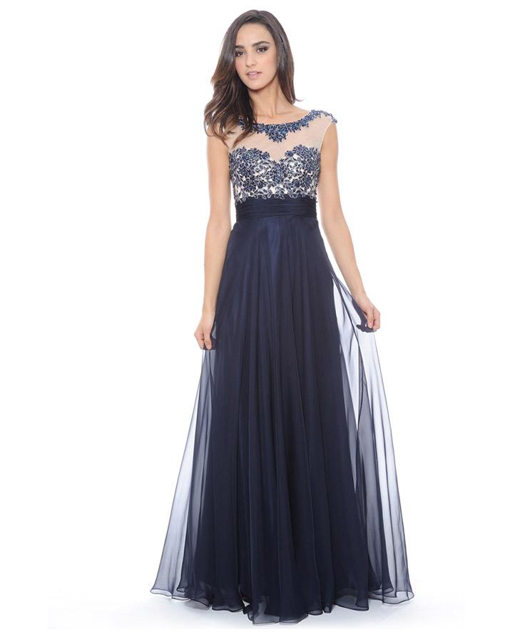 Decode 1.8 - Bejeweled Illusion Neckline Dress 182781 in Neutral and Blue