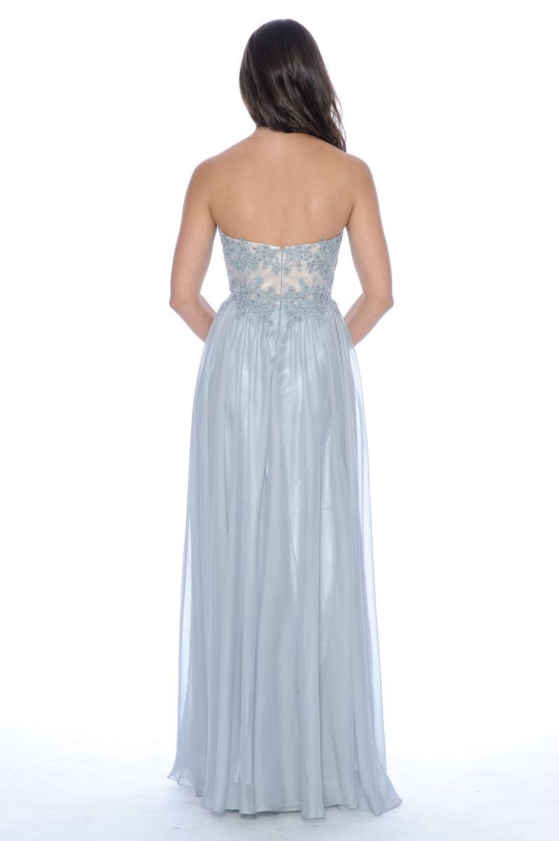 Decode 1.8 - Strapless Lace Bodies A-Line Gown 182889 in Silver and Neutral